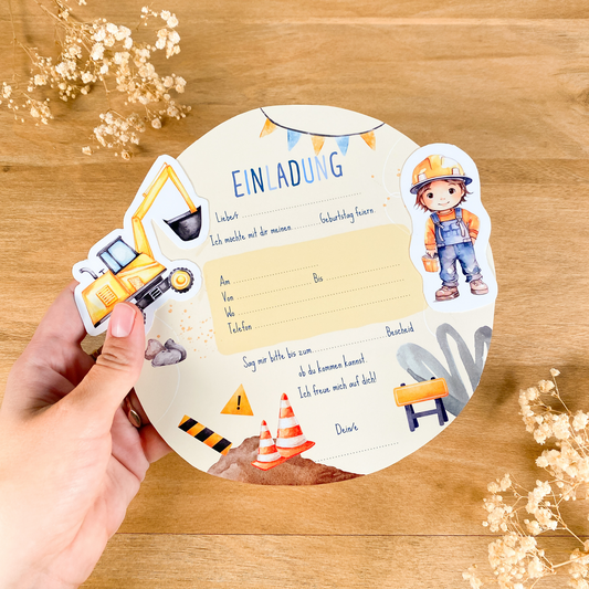 10 Einladungen zum Selberbasteln | Bagger