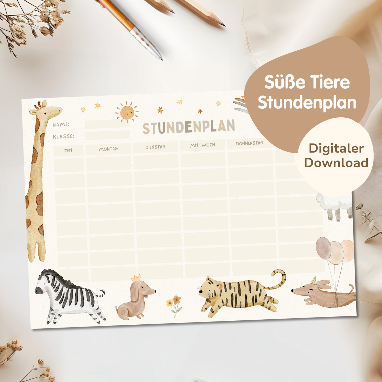 Stundenplan für Kinder | zum Ausdrucken | Boho