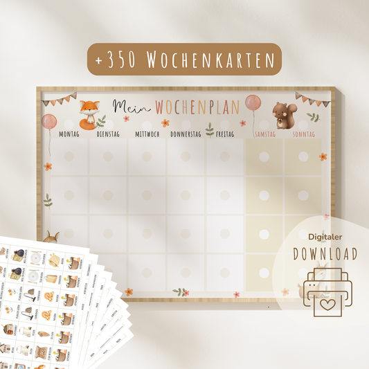 Wochenplan für Kinder | Montessori | zum Ausdrucken | Süße Tiere