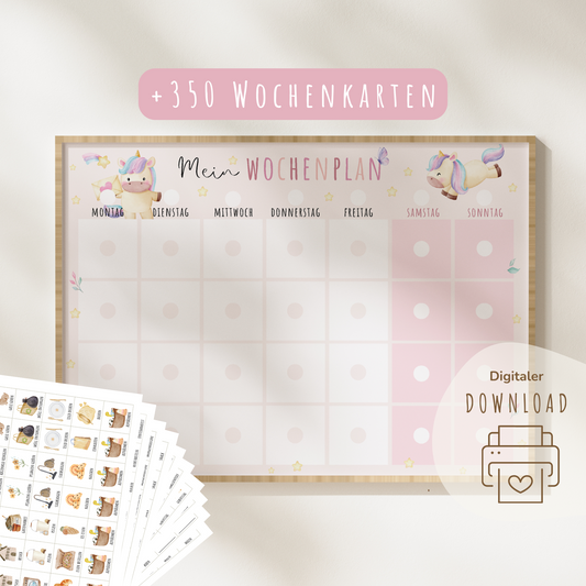 Wochenplan für Kinder | Montessori | zum Ausdrucken | Einhorn