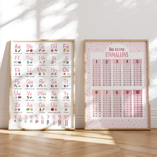Kinderzimmerposter_Lernposter_Einmaleins_Grundschrift_rosa_A2_2er_Set