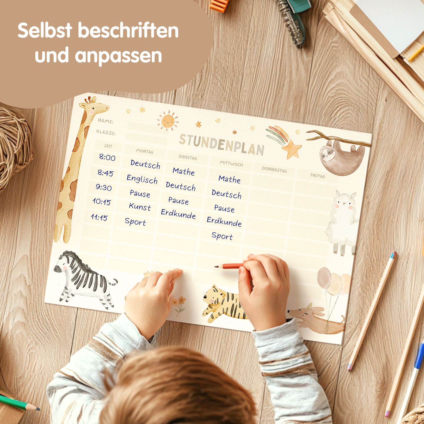 Stundenplan für Kinder | zum Ausdrucken | Boho