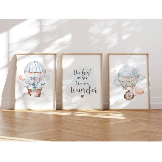 Kinderzimmer Poster | 3er Set A4 | Elefant & Kroko