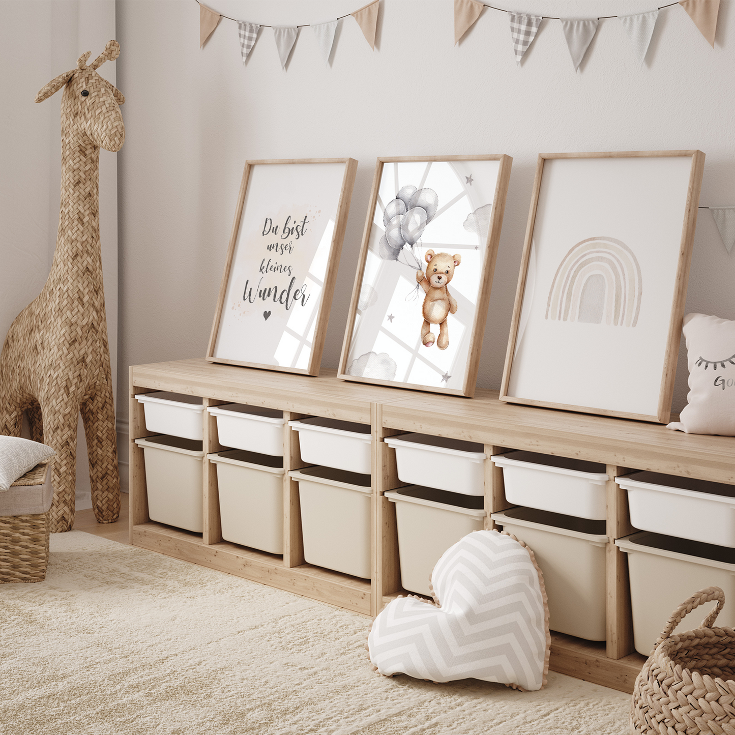 Kinderzimmer Poster | 3er Set A4 | Bär & Regenbogen