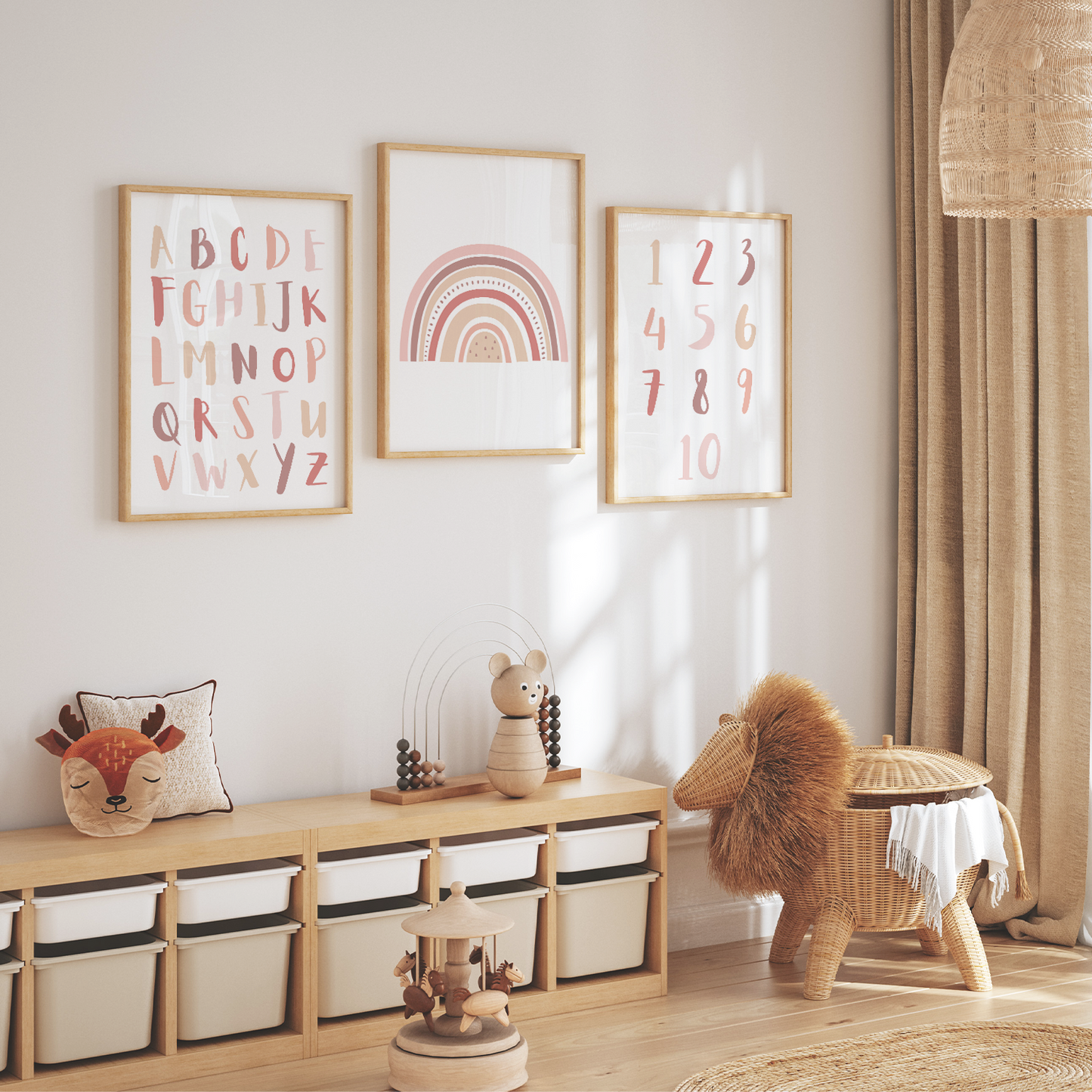 Lernposter | 3er Set A4 | Alphabet ABC Zahlen Regenbogen rosa