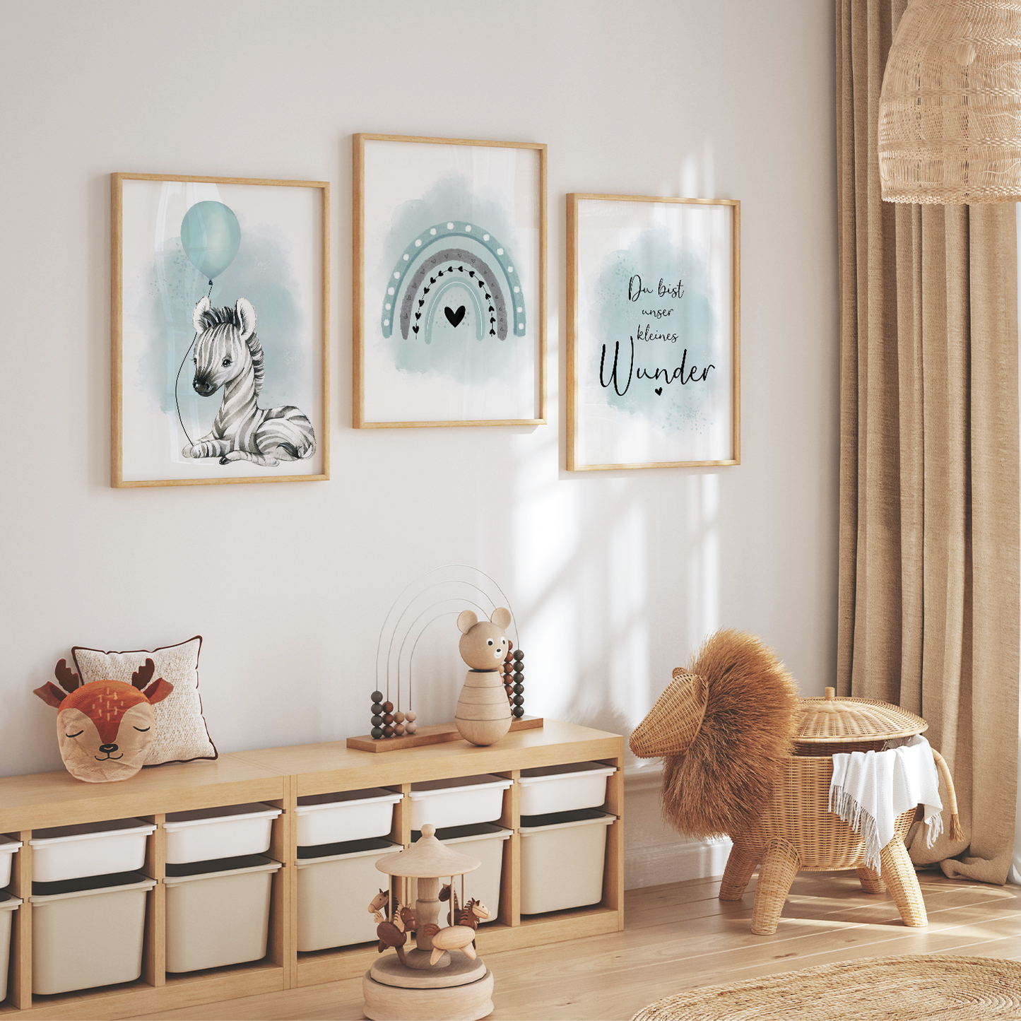 Kinderzimmer Poster | 3er Set A4 | Zebra & Luftballon mint