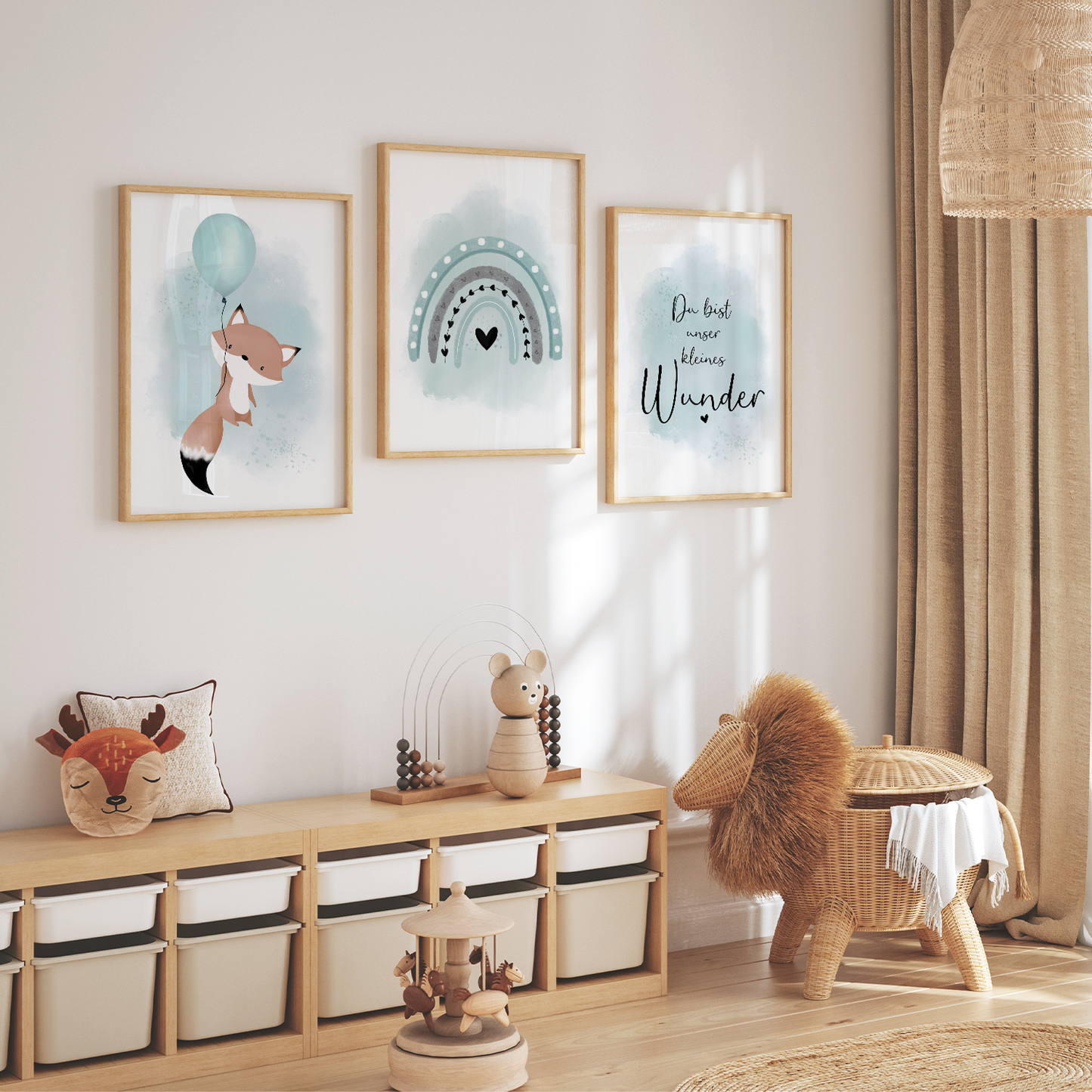 Kinderzimmer Poster | 3er Set A4 | Luftballon & Fuchs mint