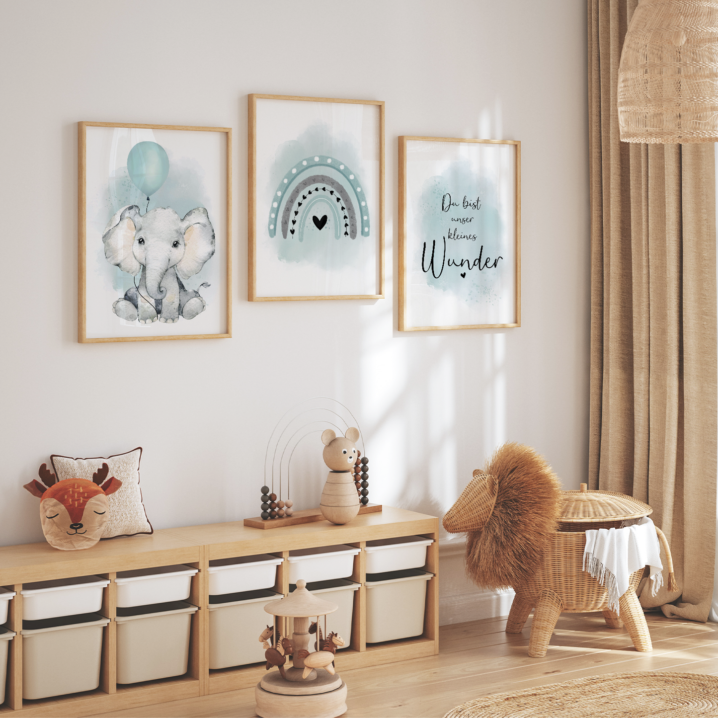 Kinderzimmer Poster | 3er Set A4 | Elefant & Luftballon mint
