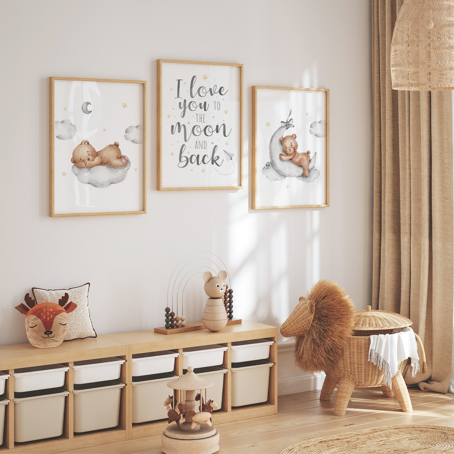 Kinderzimmer Poster | 3er Set A4 | Bär & Mond