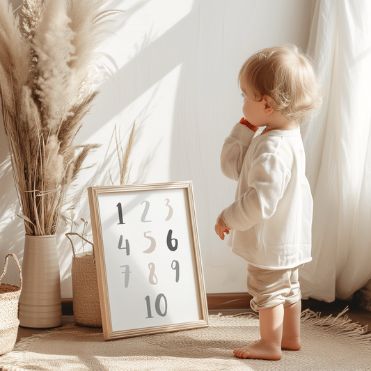 Lernposter | 3er Set A4 | Alphabet ABC Zahlen Regenbogen grau