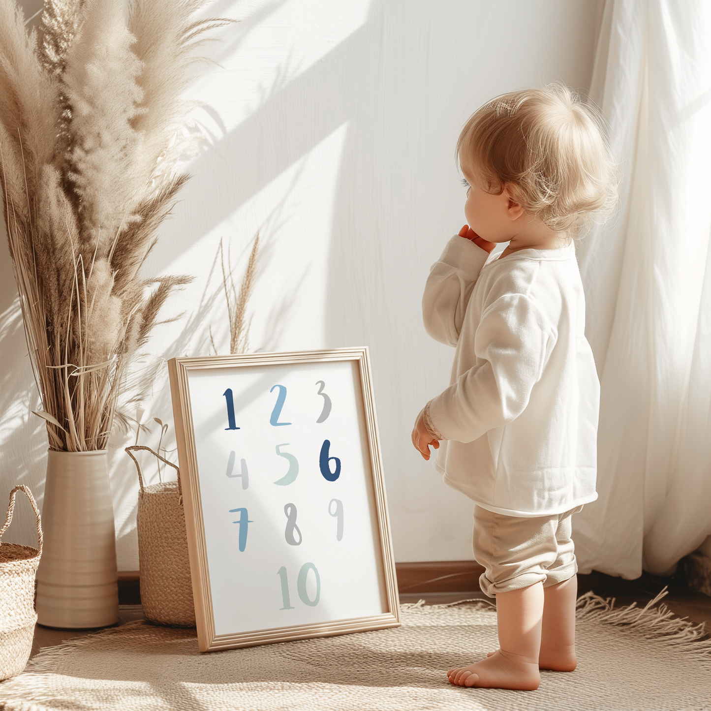 Lernposter | 3er Set A4 | Alphabet ABC Zahlen Regenbogen blau