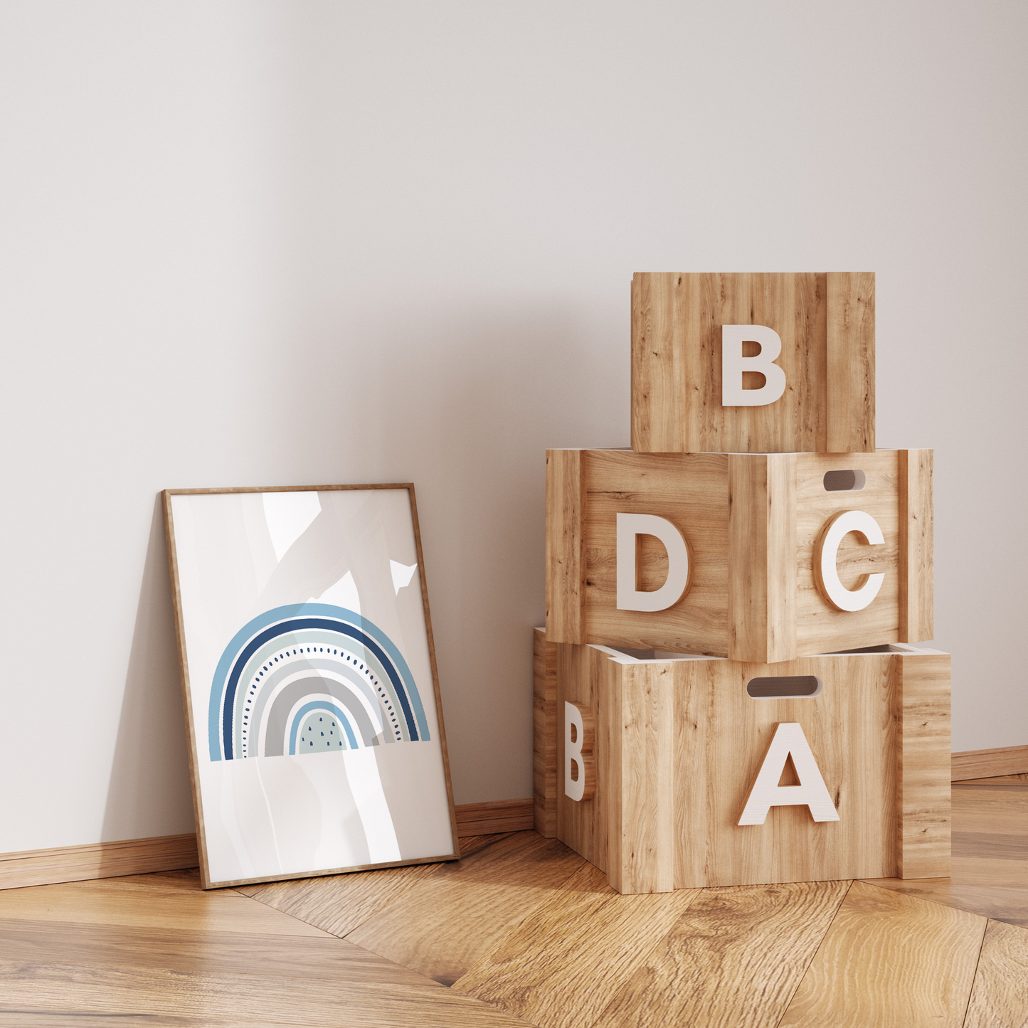 Lernposter | 3er Set A4 | Alphabet ABC Zahlen Regenbogen blau