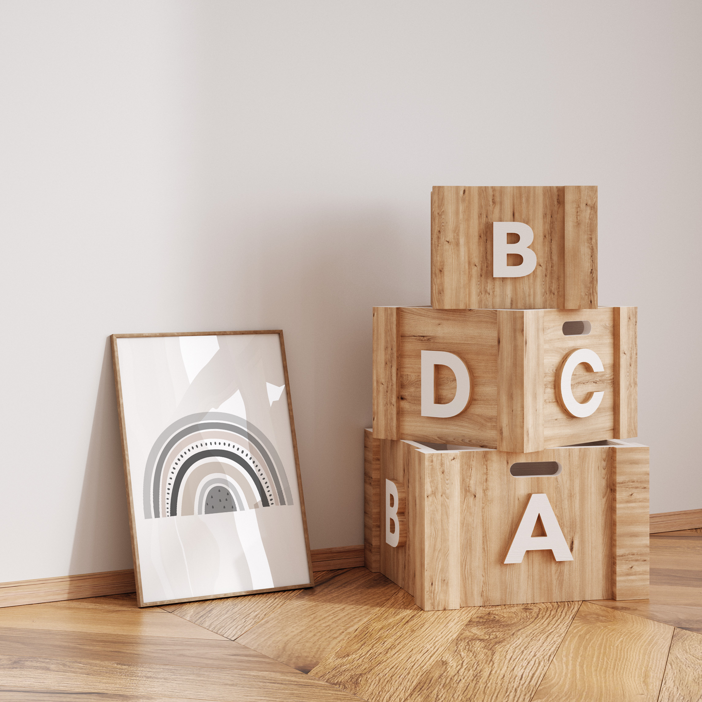 Lernposter | 3er Set A4 | Alphabet ABC Zahlen Regenbogen grau