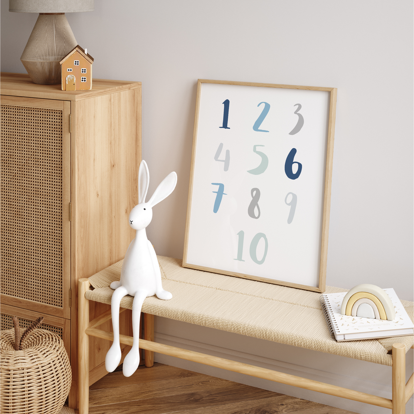 Lernposter | 3er Set A4 | Alphabet ABC Zahlen Regenbogen blau