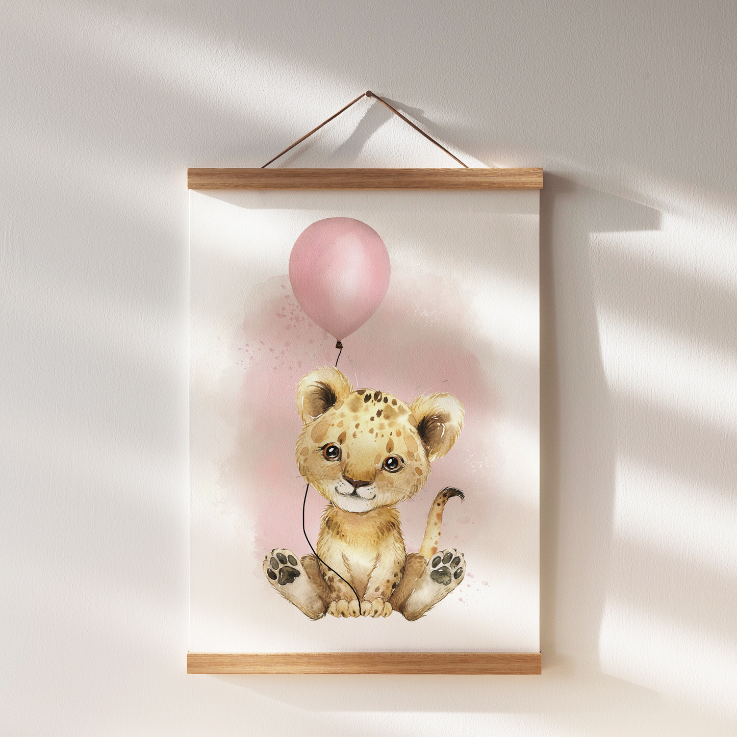 Kinderzimmer Poster | 3er Set A4 | Löwe & Luftballon rosa