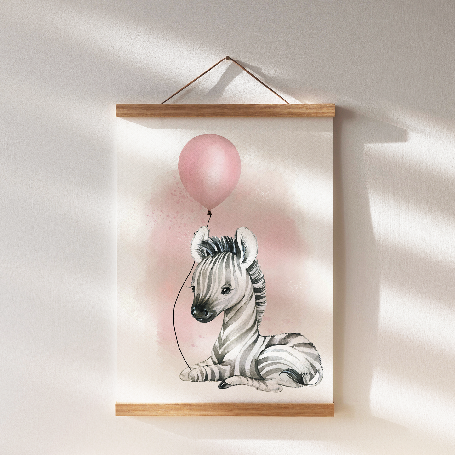 Kinderzimmer Poster | 3er Set A4 | Zebra & Luftballon rosa