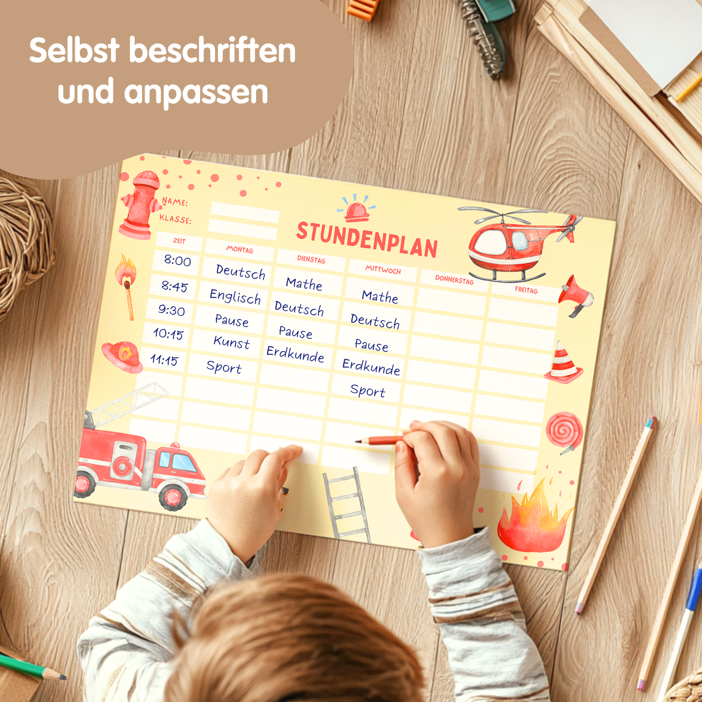 Stundenplan für Kinder | zum Ausdrucken | Feuerwehr