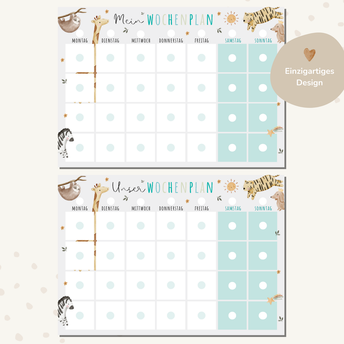 Wochenplan für Kinder | Montessori | zum Ausdrucken | Boho