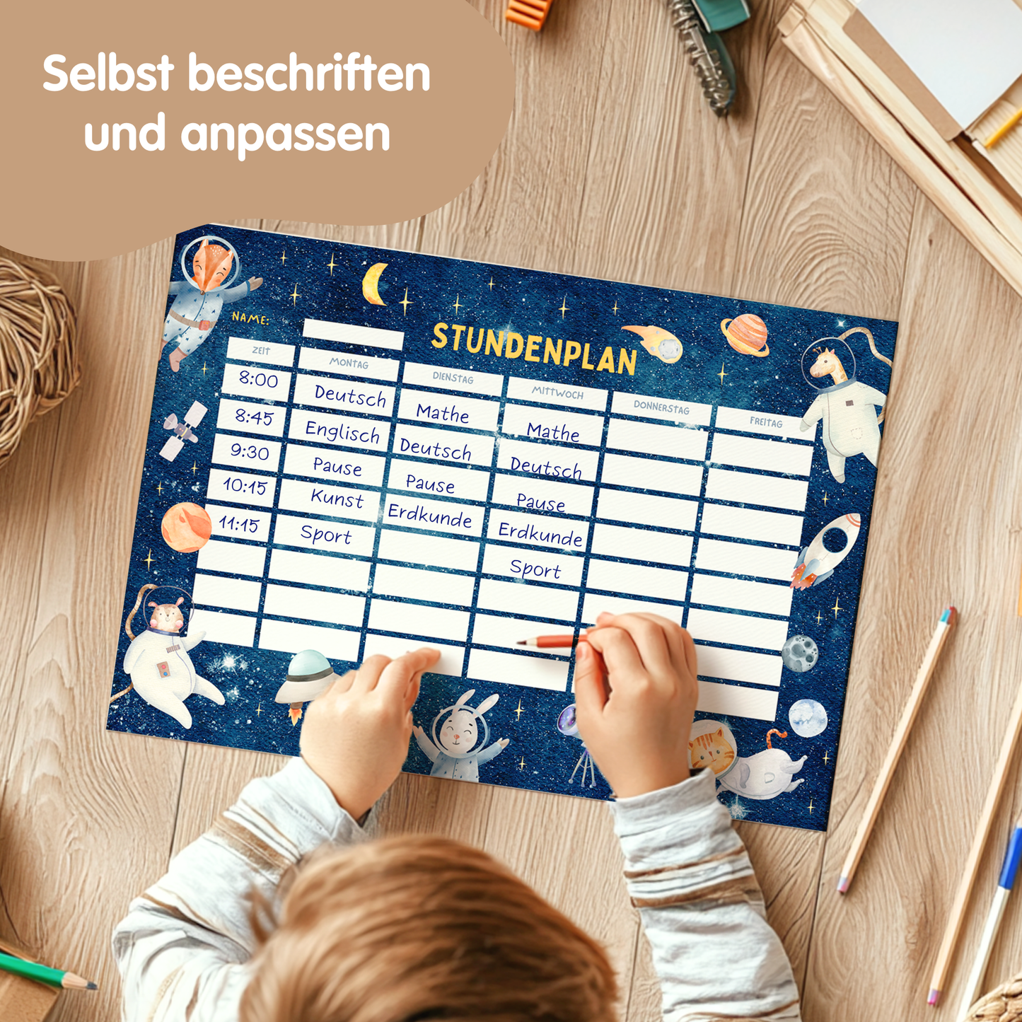 Stundenplan für Kinder | zum Ausdrucken | Astronaut & Weltall