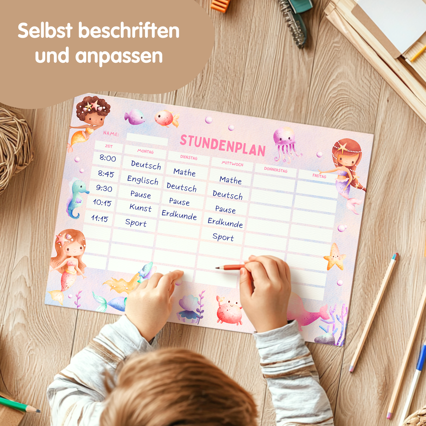 Stundenplan für Kinder | zum Ausdrucken | Meerjungfrau