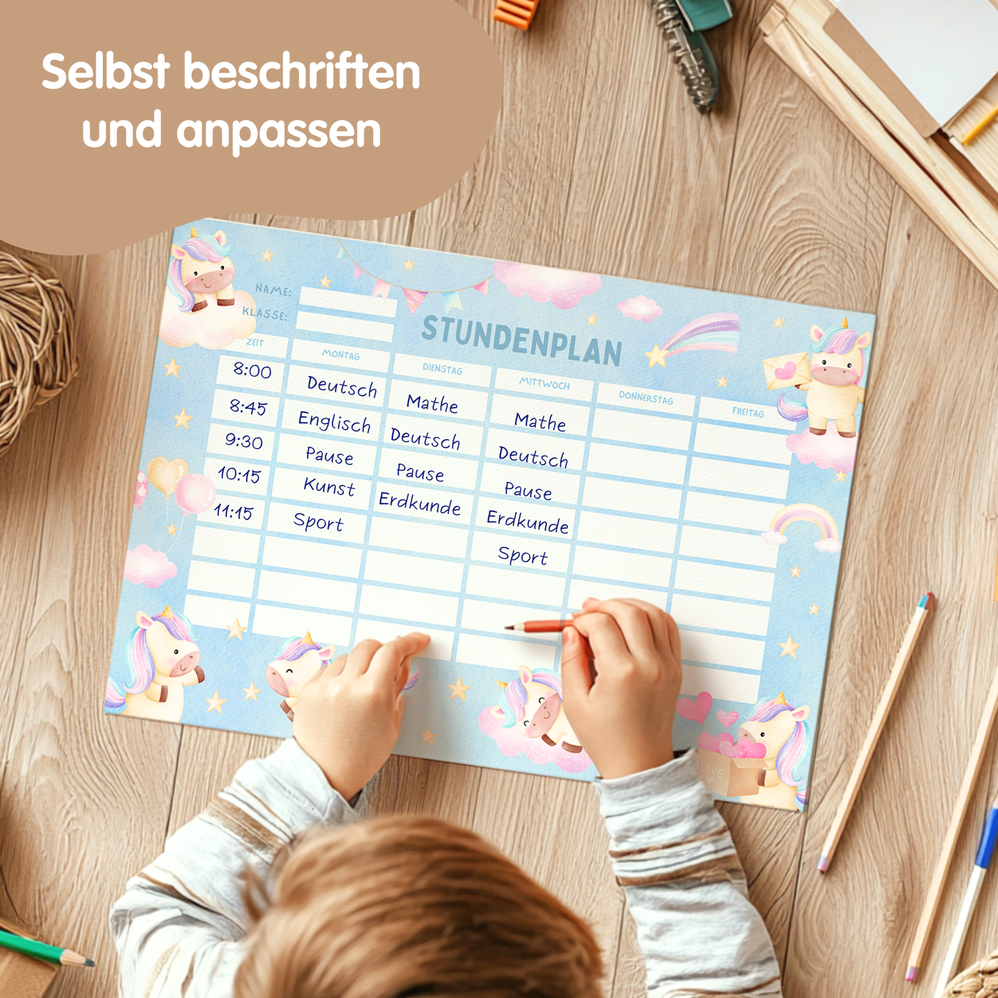 Stundenplan für Kinder | zum Ausdrucken | Einhorn