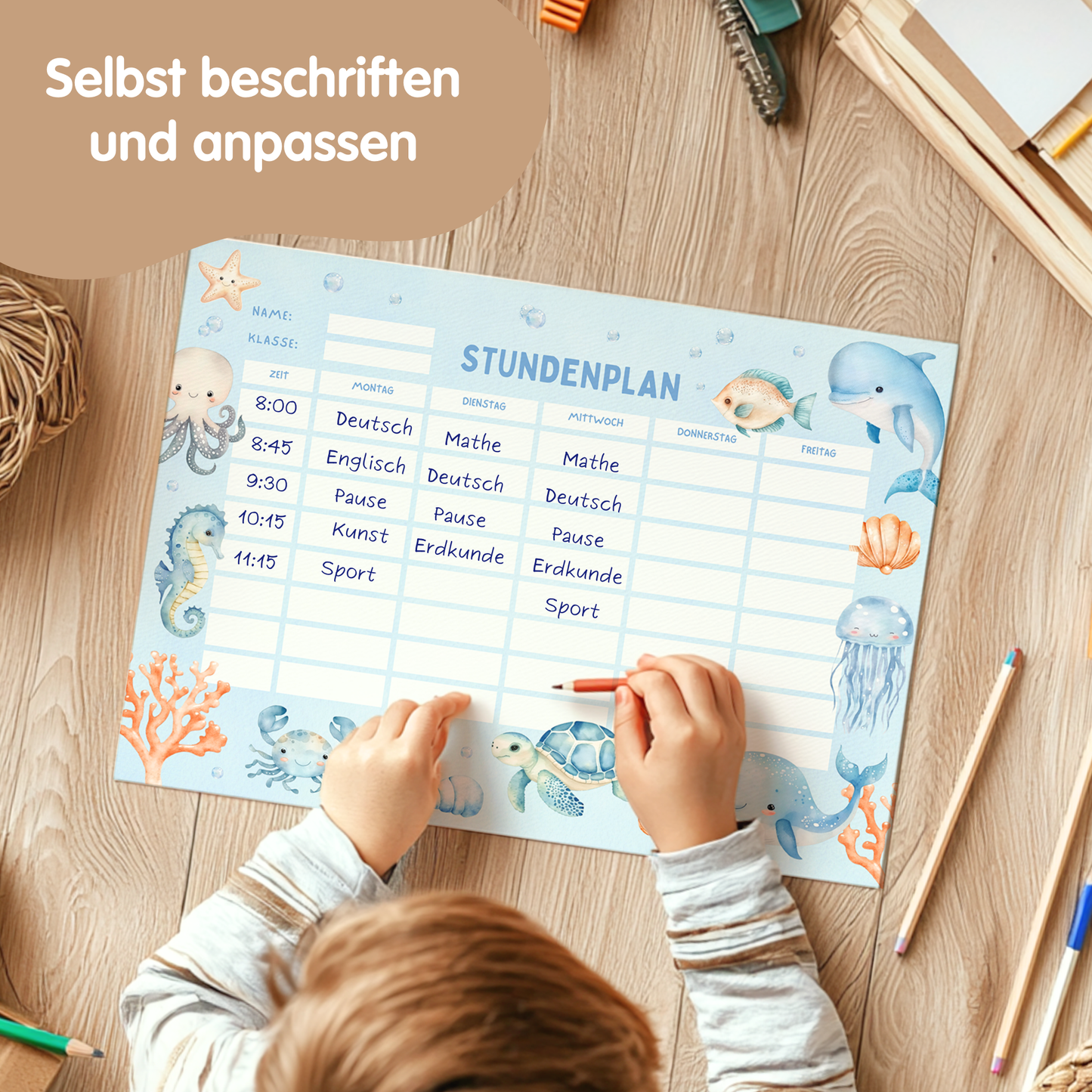 Stundenplan für Kinder | zum Ausdrucken | Unterwasserwelt