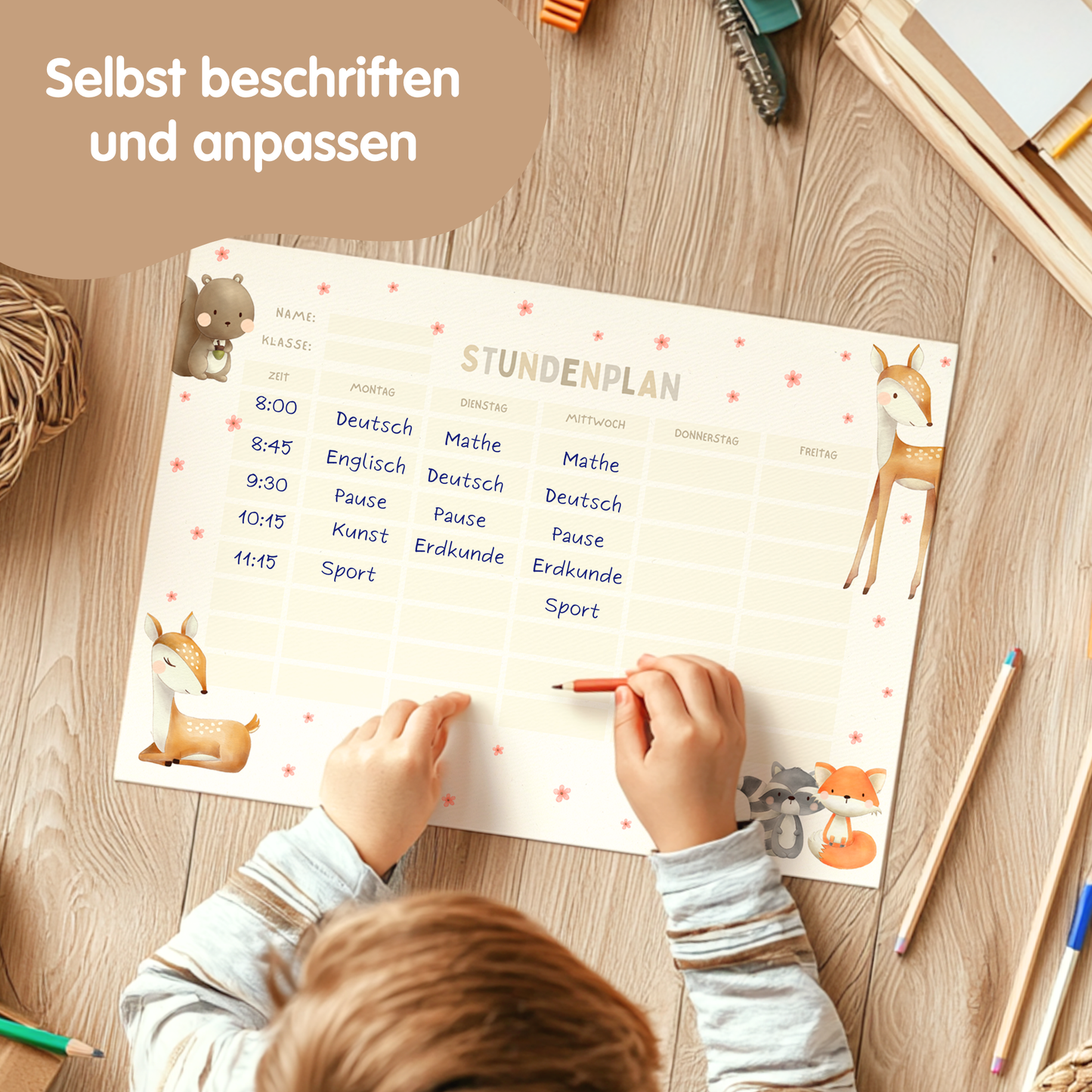 Stundenplan für Kinder | zum Ausdrucken | Süße Tiere