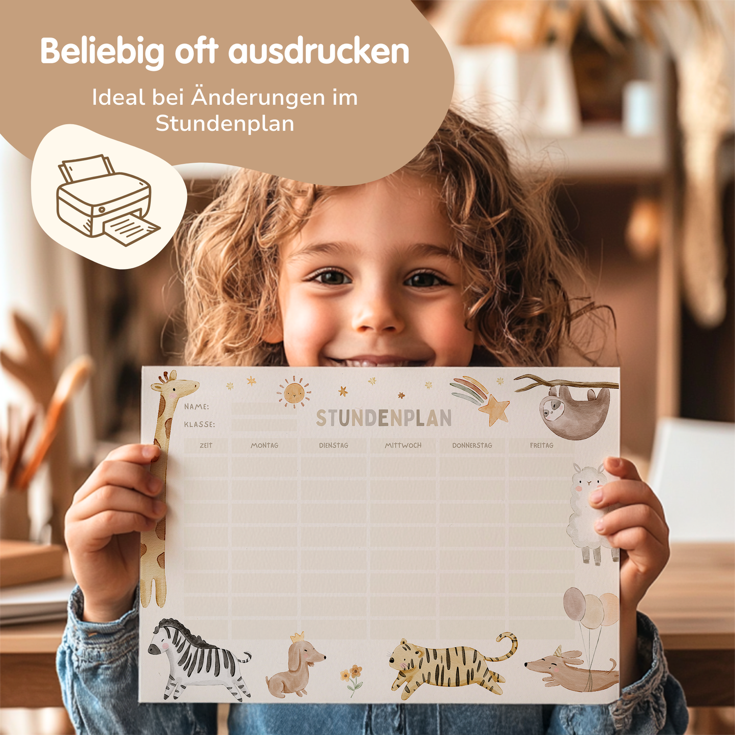 Stundenplan für Kinder | zum Ausdrucken | Boho