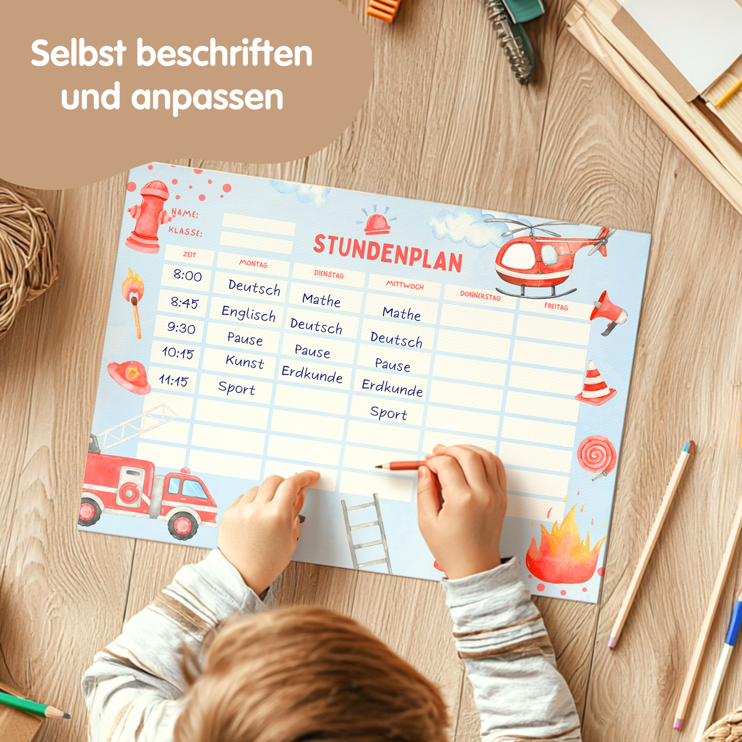 Stundenplan für Kinder | zum Ausdrucken | Feuerwehr