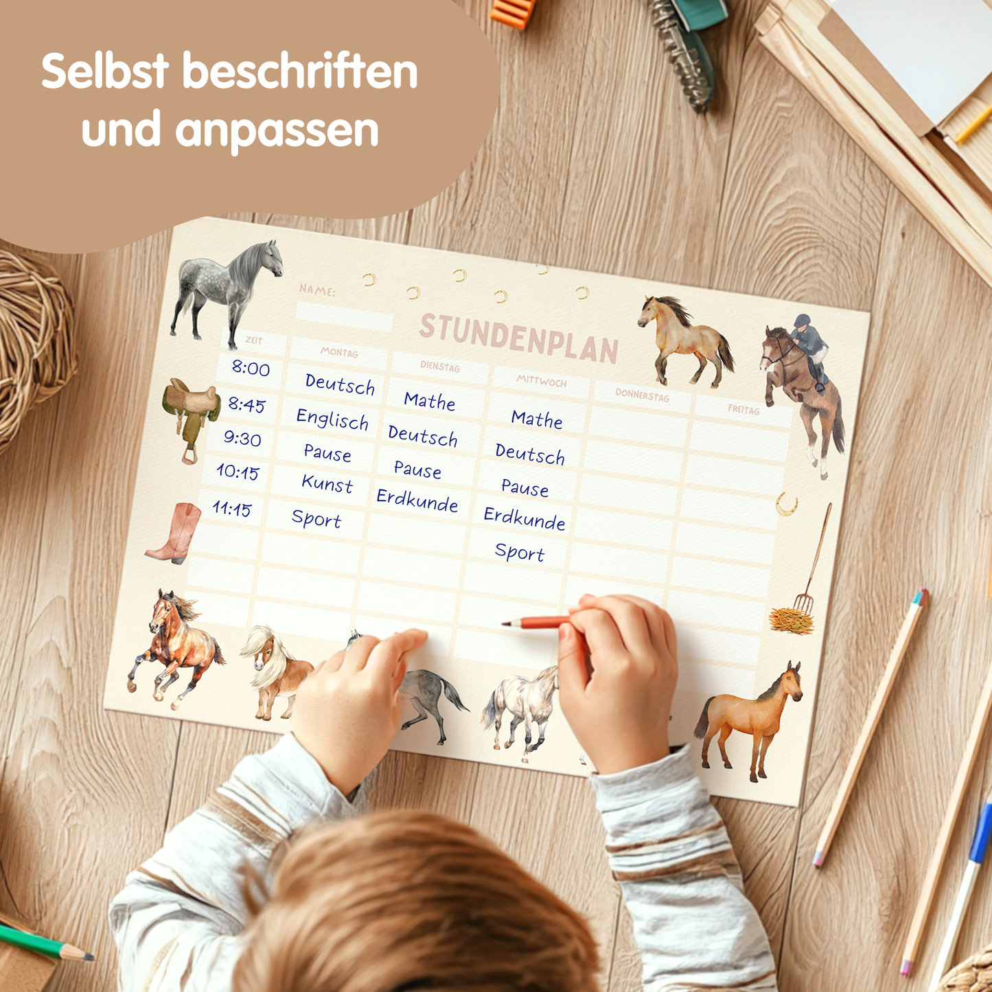 Stundenplan für Kinder | zum Ausdrucken | Pferde