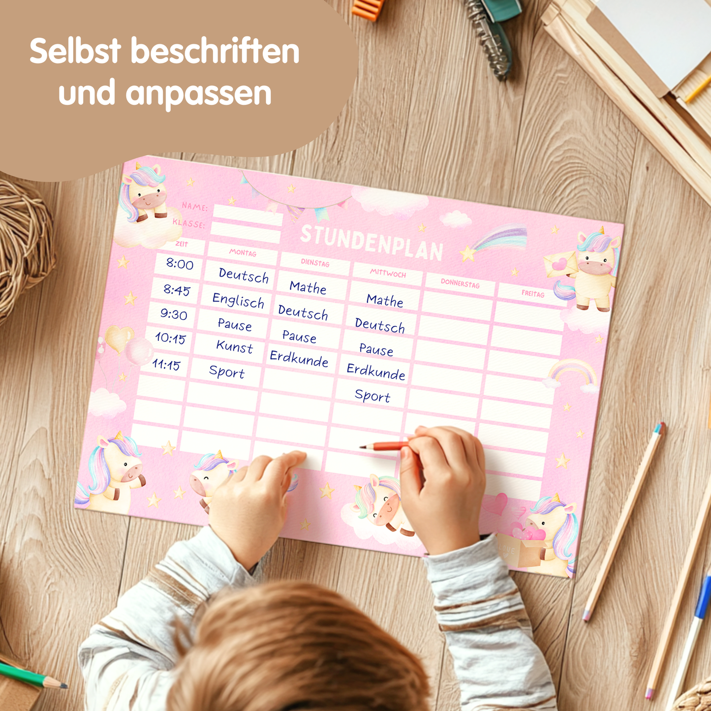 Stundenplan für Kinder | zum Ausdrucken | Einhorn
