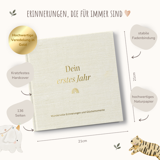 Vergoldetes Babyalbum Dein erstes Jahr | Leinen