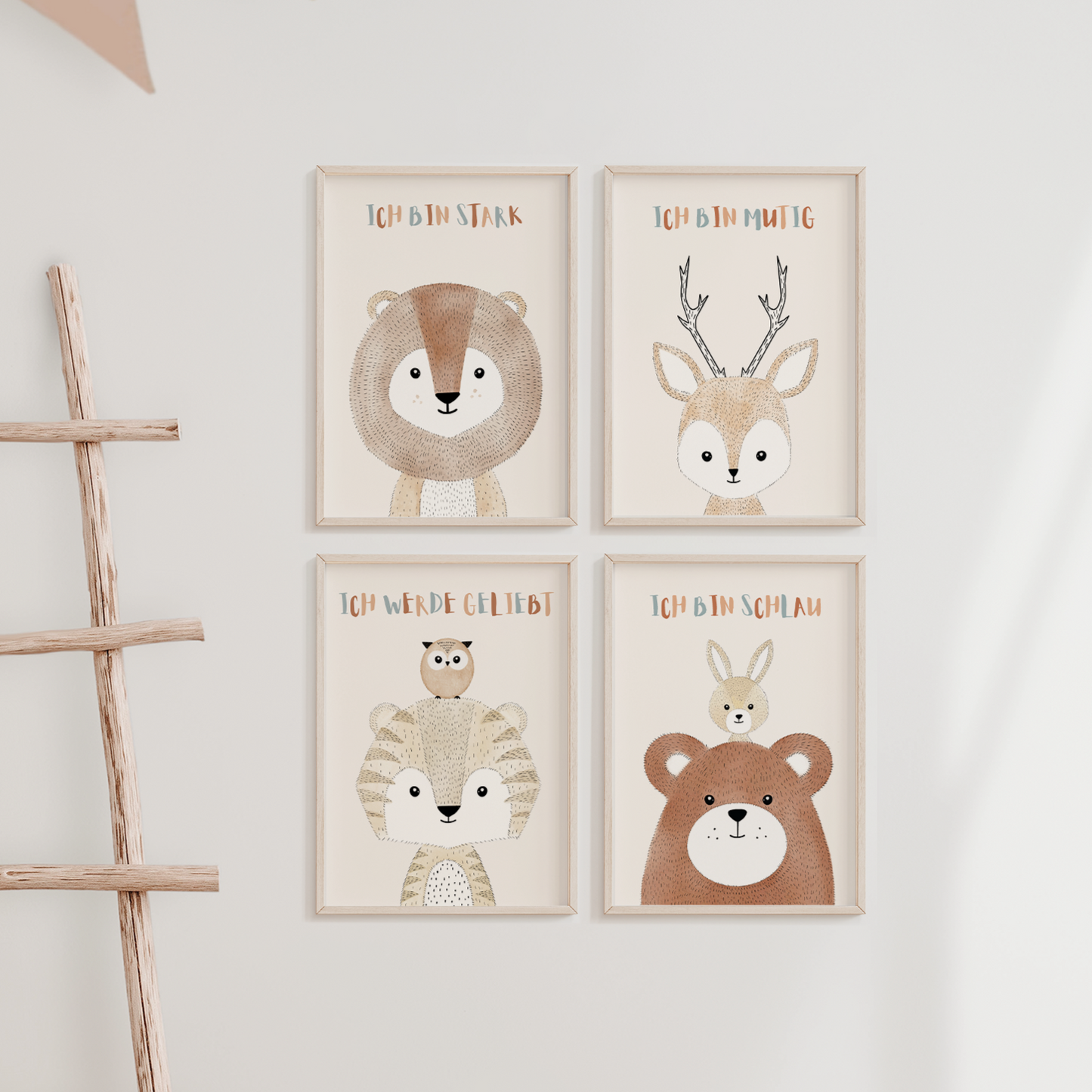 Kinderzimmerposter | 4er Set A4 | Vier Freunde Affirmation