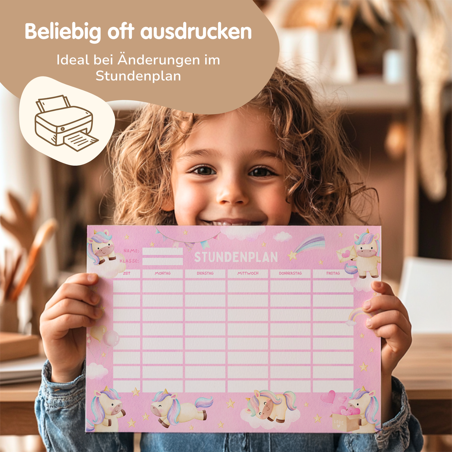 Stundenplan für Kinder | zum Ausdrucken | Einhorn