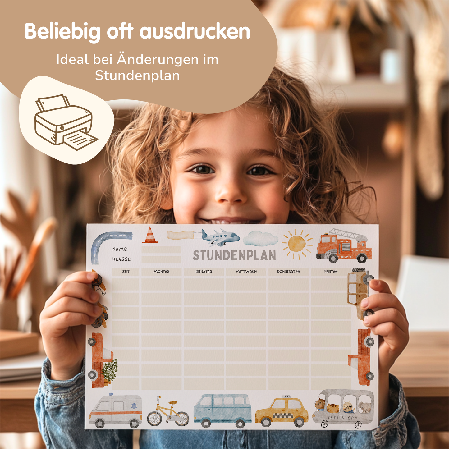 Stundenplan für Kinder | zum Ausdrucken | Autos