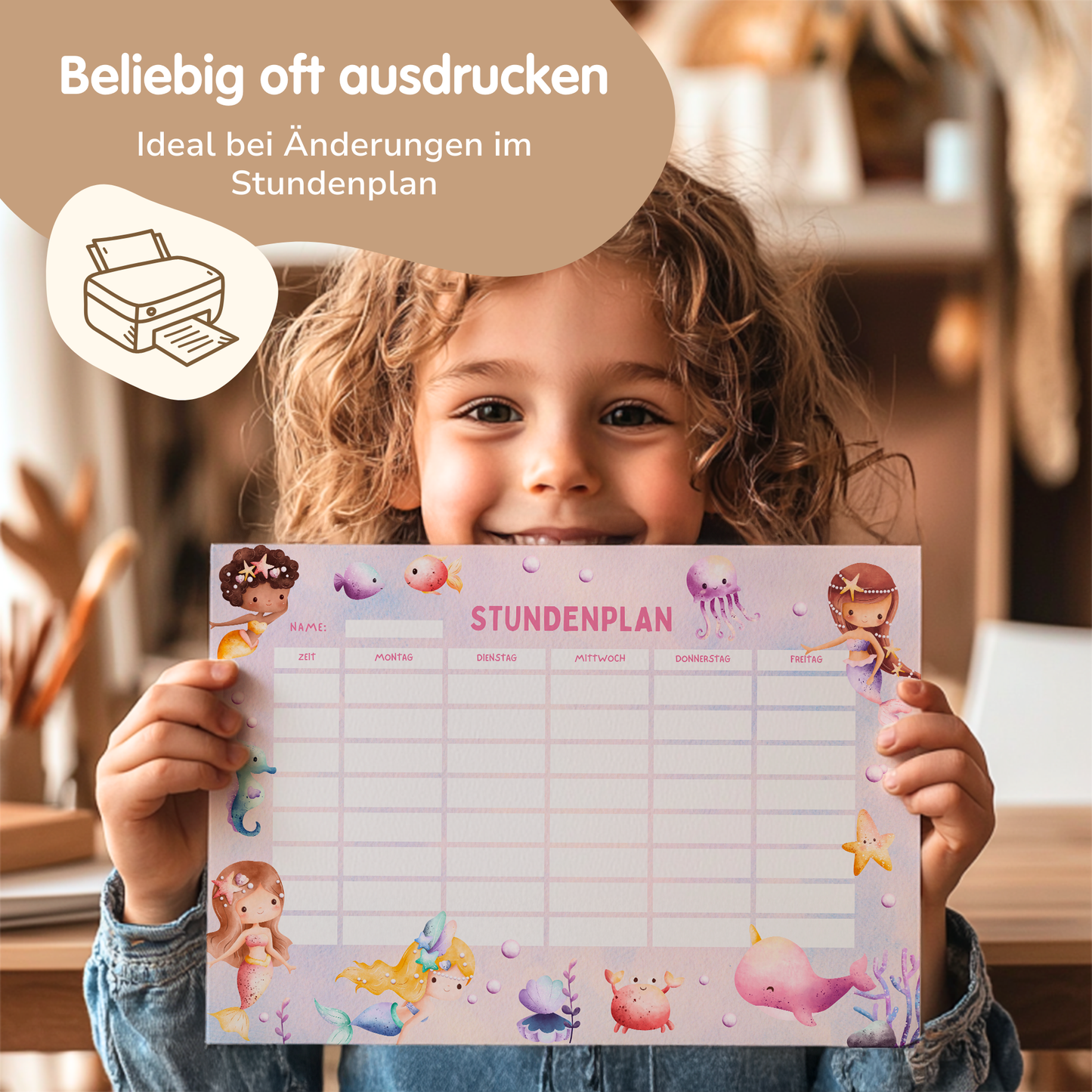 Stundenplan für Kinder | zum Ausdrucken | Meerjungfrau