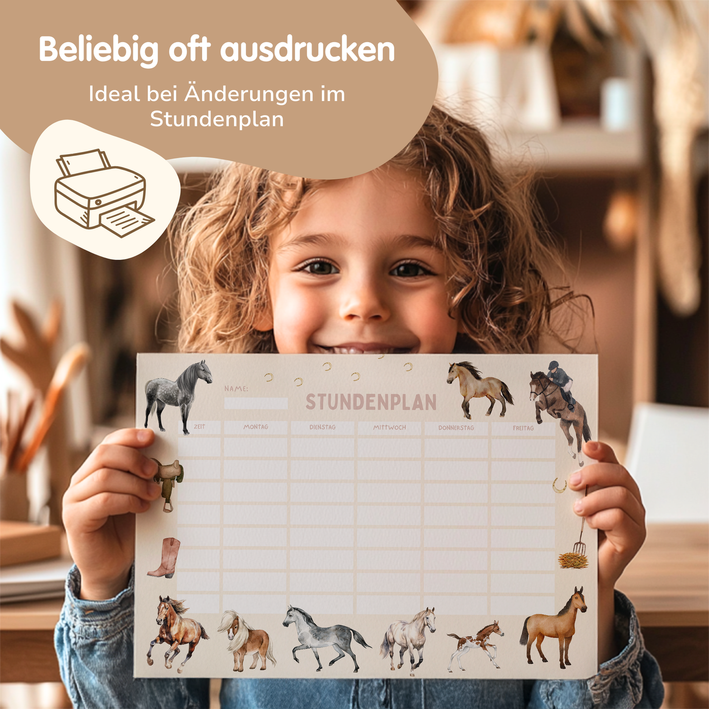 Stundenplan für Kinder | zum Ausdrucken | Pferde