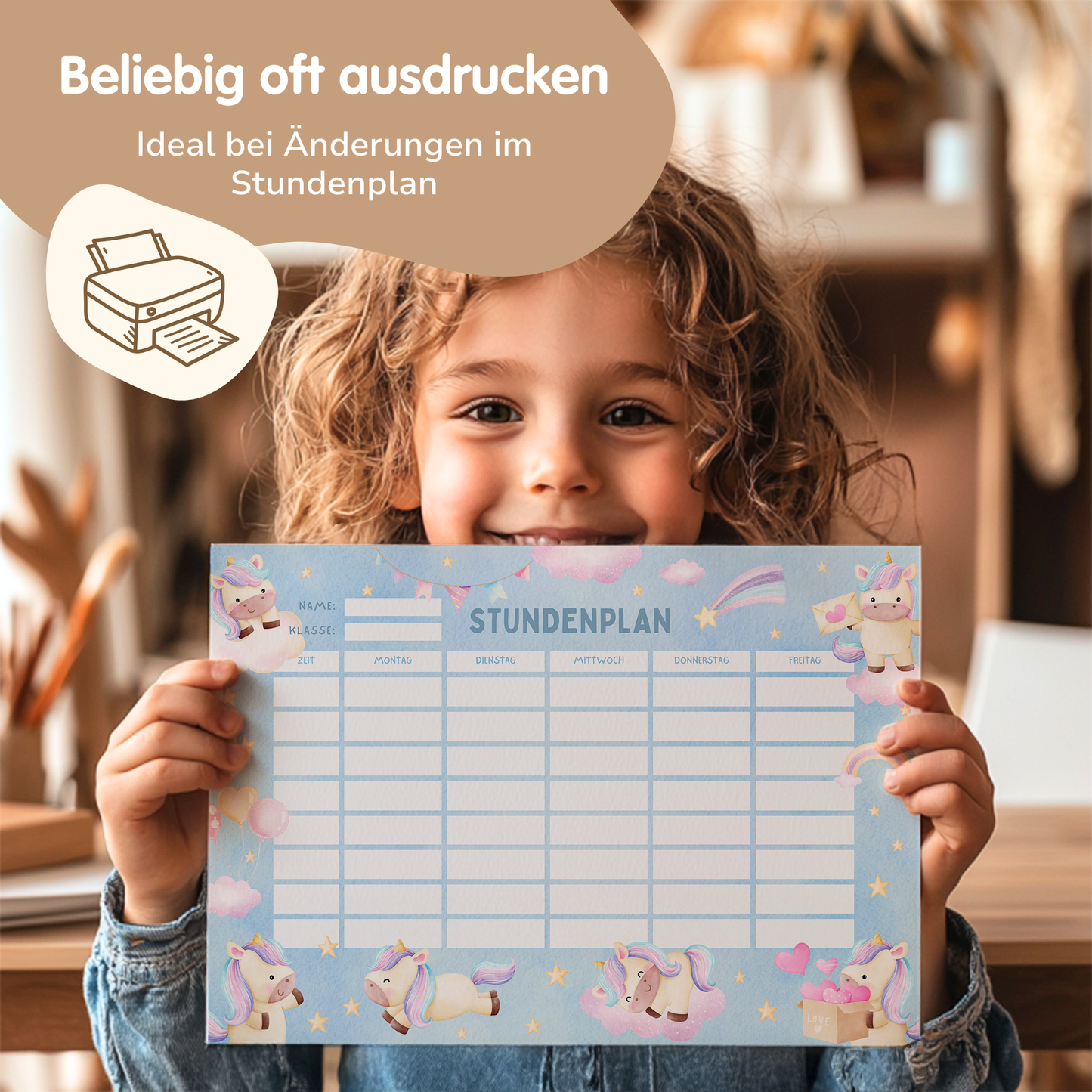 Stundenplan für Kinder | zum Ausdrucken | Einhorn