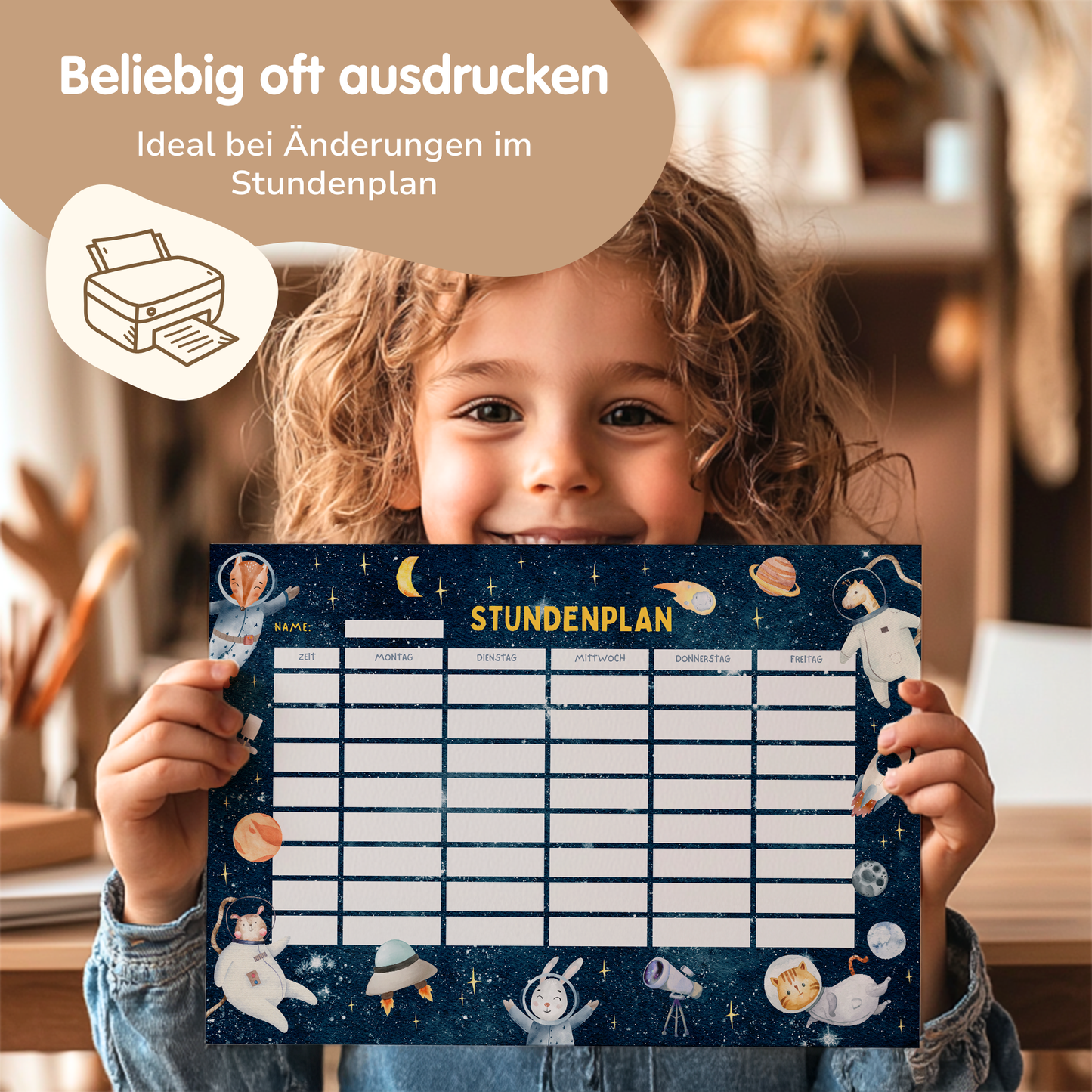 Stundenplan für Kinder | zum Ausdrucken | Astronaut & Weltall