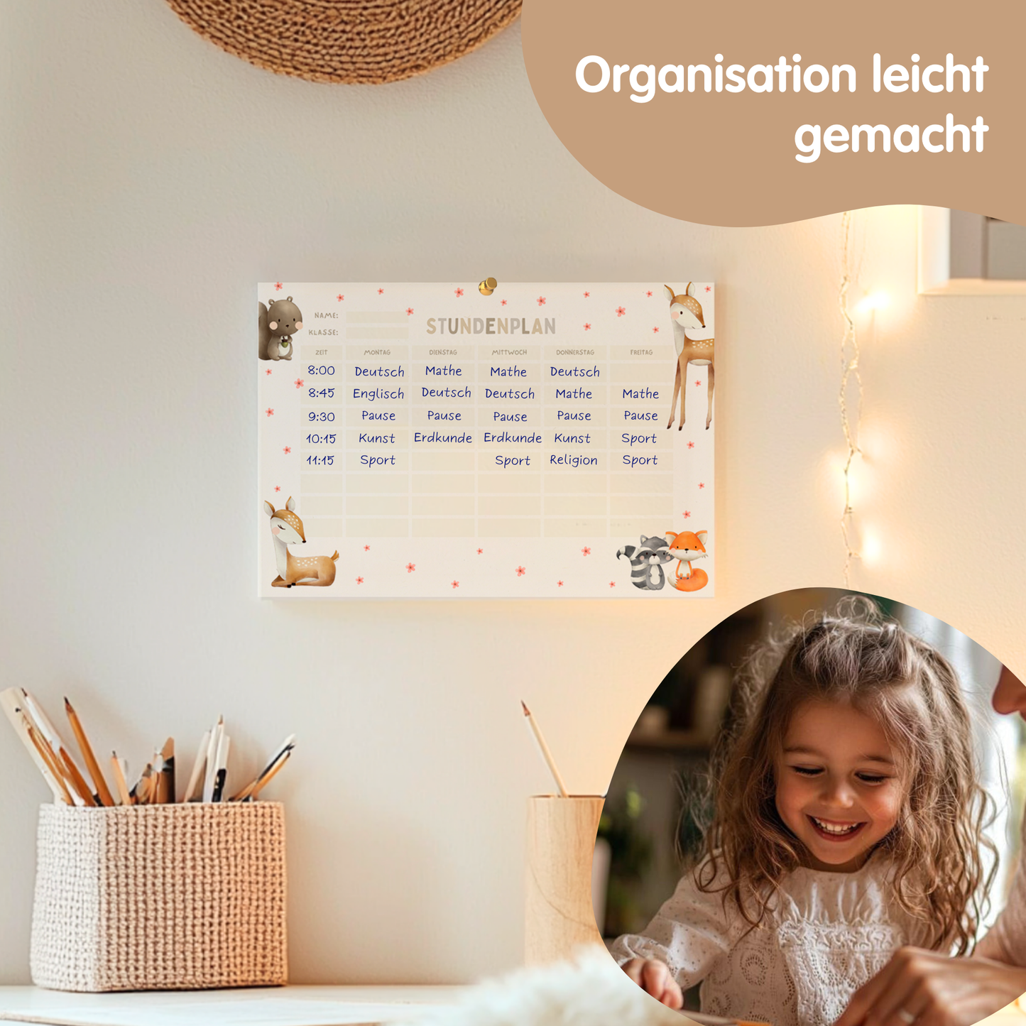 Stundenplan für Kinder | zum Ausdrucken | Süße Tiere