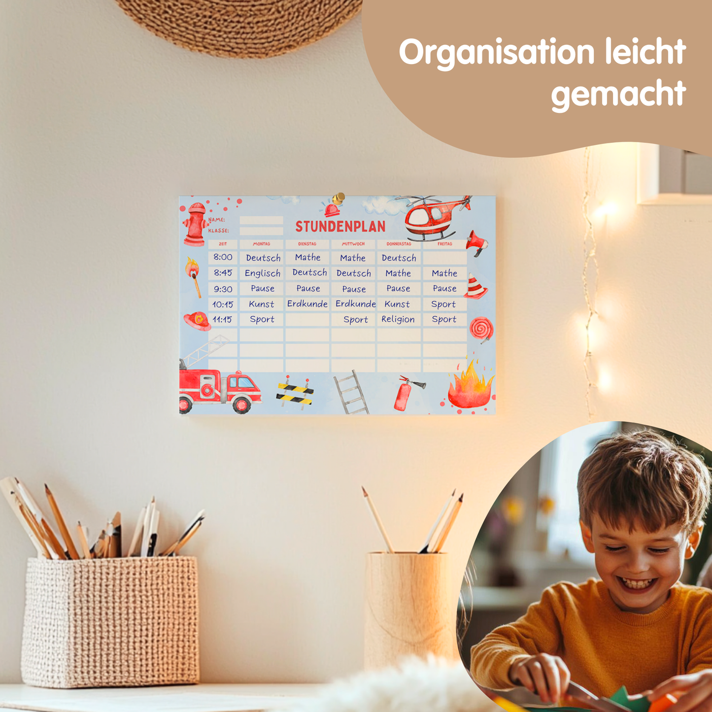 Stundenplan für Kinder | zum Ausdrucken | Feuerwehr