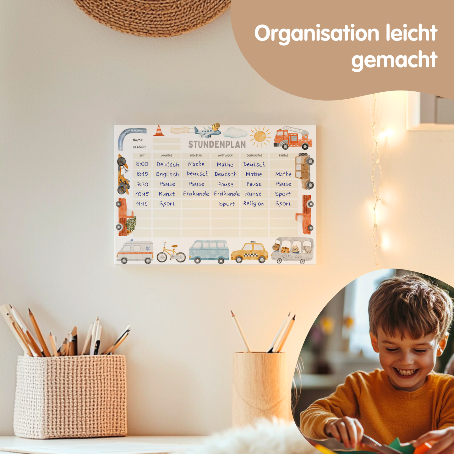 Stundenplan für Kinder | zum Ausdrucken | Autos