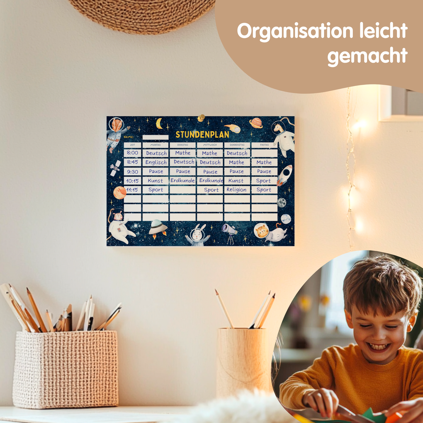 Stundenplan für Kinder | zum Ausdrucken | Astronaut & Weltall