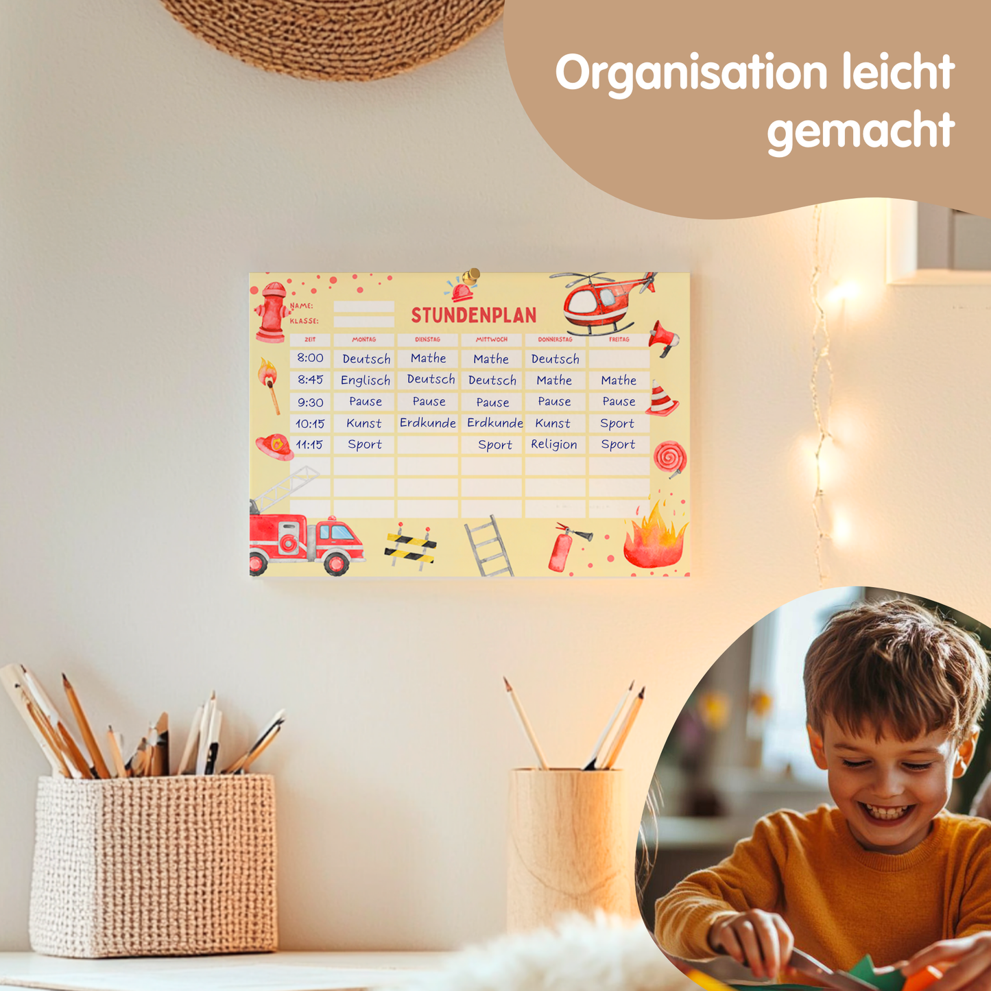 Stundenplan für Kinder | zum Ausdrucken | Feuerwehr