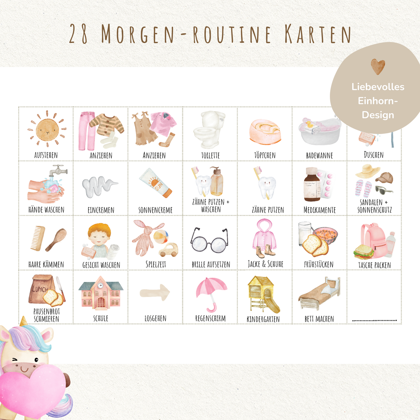 Morgen- & Abendroutine für Kinder | zum sofort Ausdrucken | Einhorn