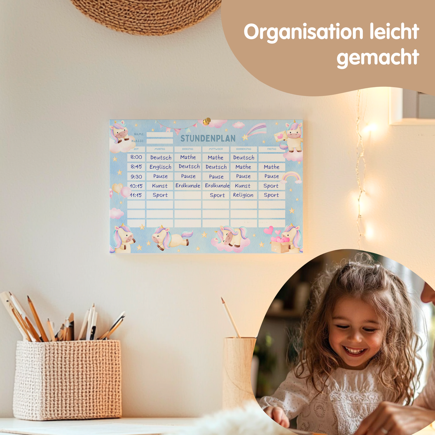Stundenplan für Kinder | zum Ausdrucken | Einhorn