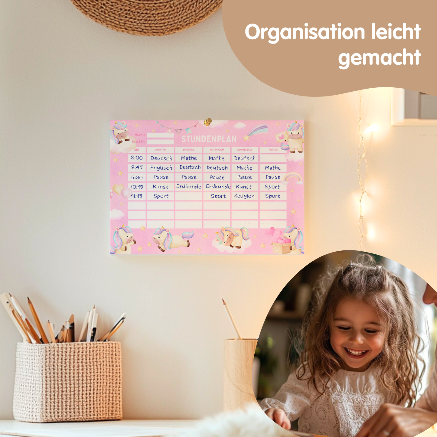 Stundenplan für Kinder | zum Ausdrucken | Einhorn