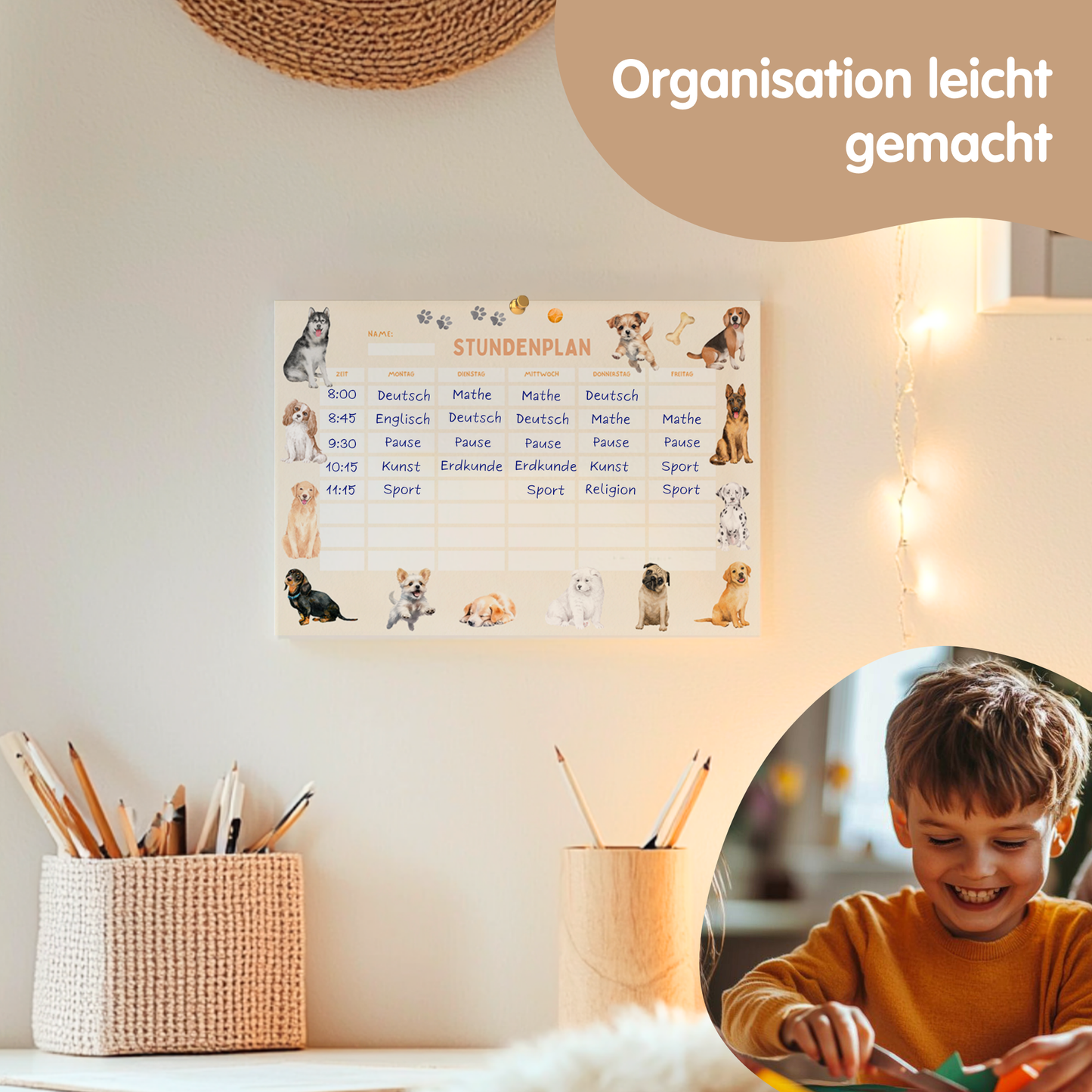 Stundenplan für Kinder | zum Ausdrucken | Hunde
