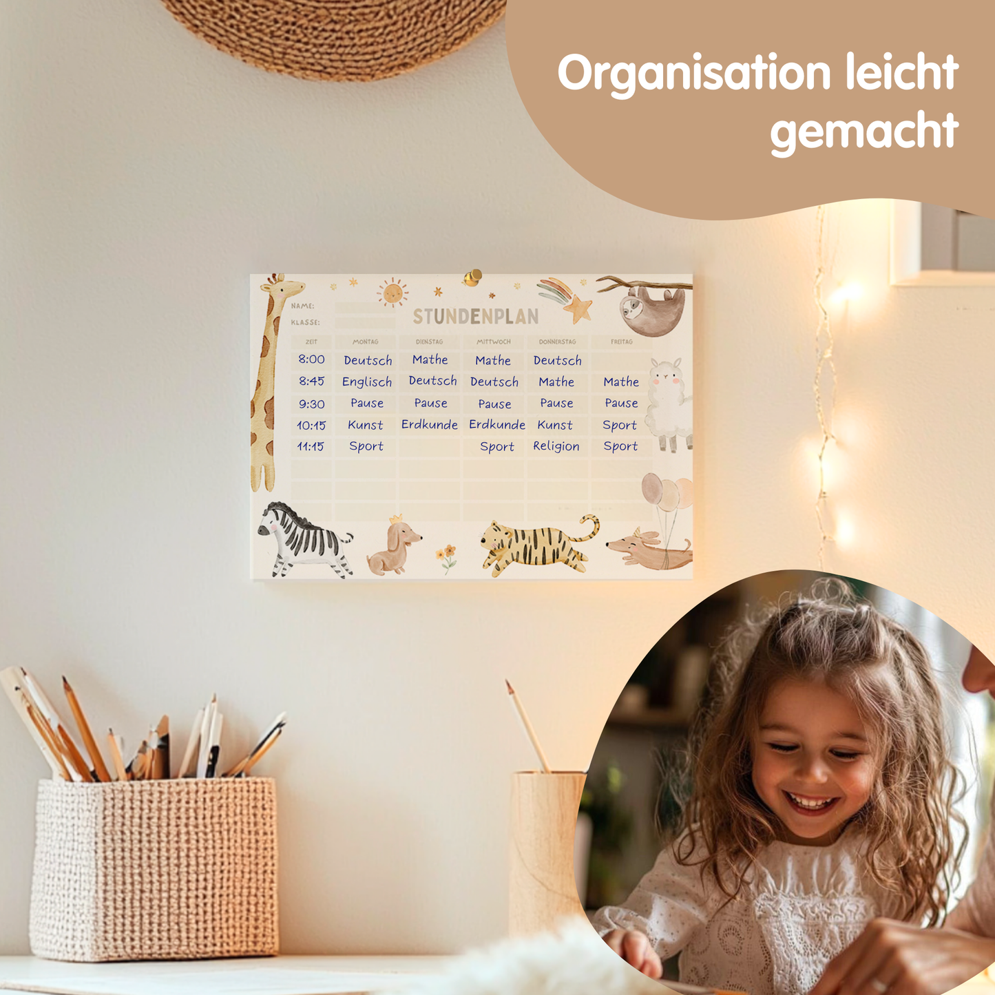 Stundenplan für Kinder | zum Ausdrucken | Boho