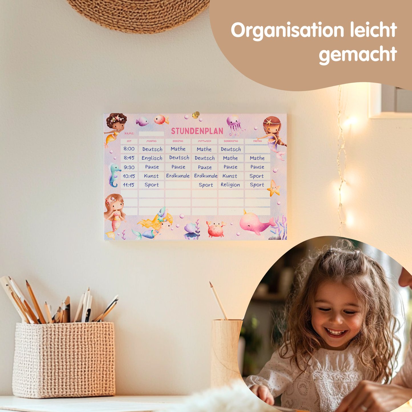Stundenplan für Kinder | zum Ausdrucken | Meerjungfrau